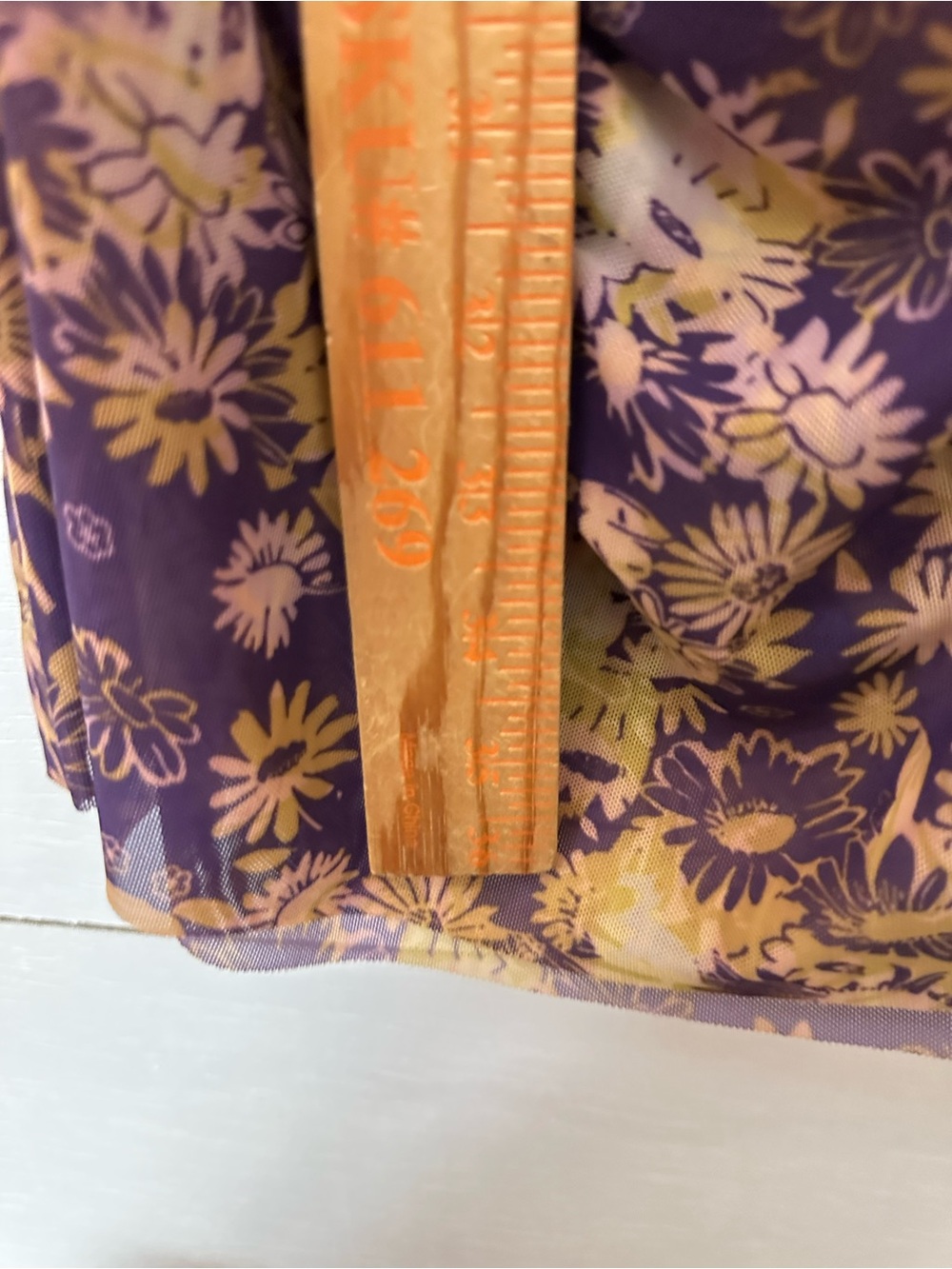 Anthropologie M Purple-yellow floral ruched stretch elastic waist midi skirt - Picture 9 of 11